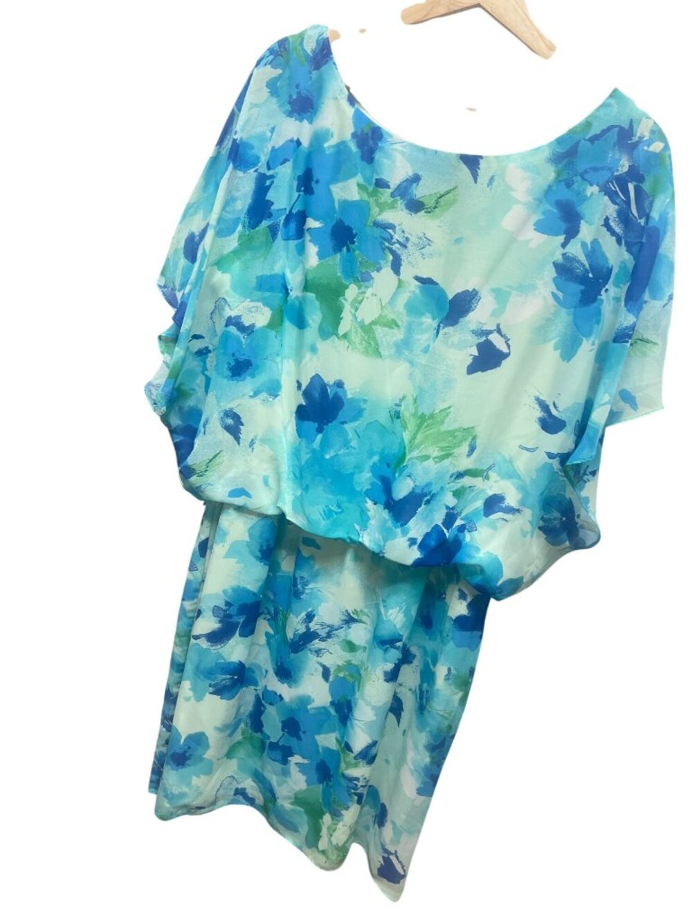 SL Fashions Y2K Blue Floral Chiffon Butterfly Sleeve Dress